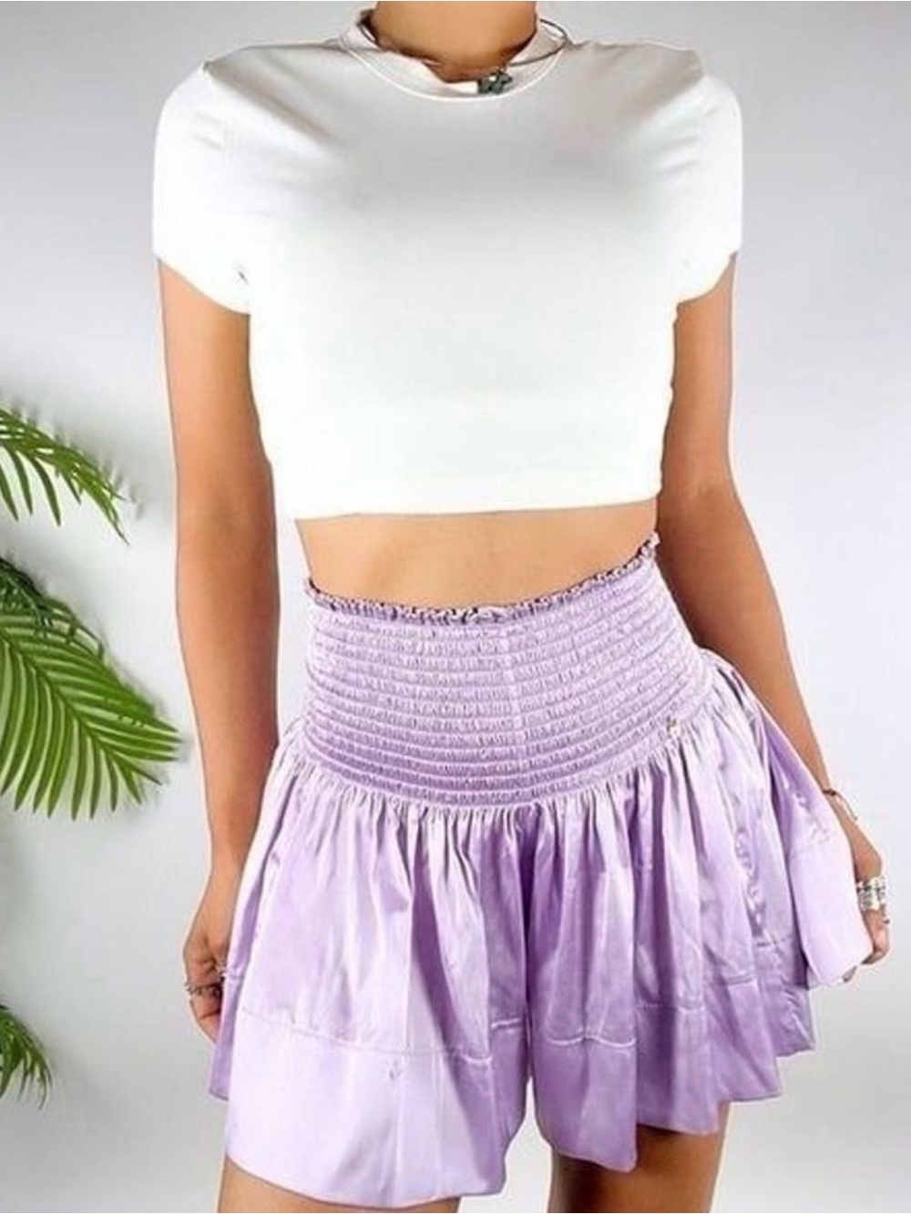 NATURAL LIFE Lavender High-Waist Smocked Skort-Style Shorts